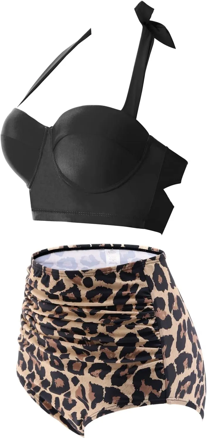 CHERRY CAT Womens Vintage Retro Polka High Waisted Underwire Bikini Two Piece Swimsuits