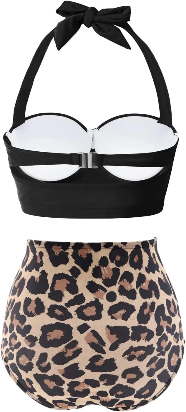 CHERRY CAT Womens Vintage Retro Polka High Waisted Underwire Bikini Two Piece Swimsuits