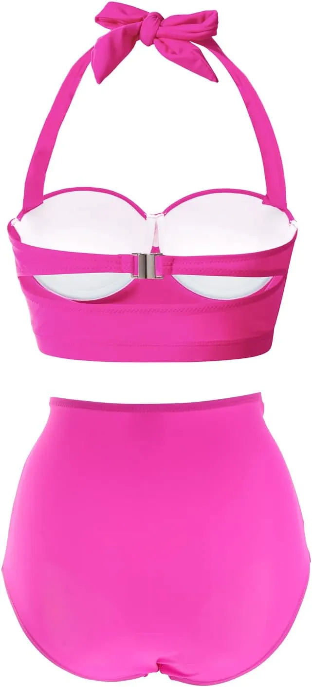 CHERRY CAT Womens Vintage Retro Polka High Waisted Underwire Bikini Two Piece Swimsuits