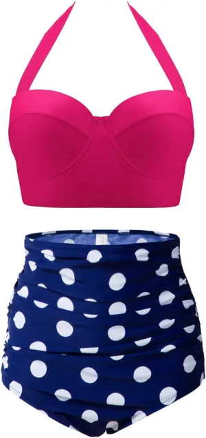 CHERRY CAT Womens Vintage Retro Polka High Waisted Underwire Bikini Two Piece Swimsuits