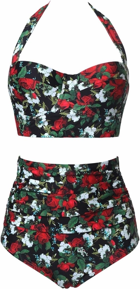 CHERRY CAT Womens Vintage Retro Polka High Waisted Underwire Bikini Two Piece Swimsuits