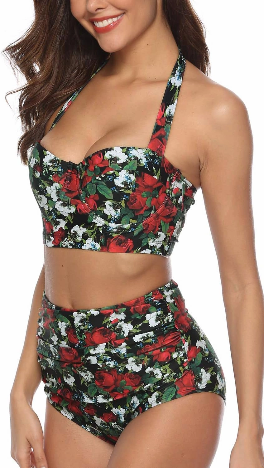 CHERRY CAT Womens Vintage Retro Polka High Waisted Underwire Bikini Two Piece Swimsuits