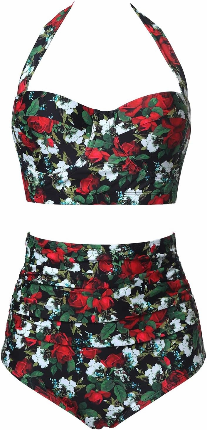 CHERRY CAT Womens Vintage Retro Polka High Waisted Underwire Bikini Two Piece Swimsuits