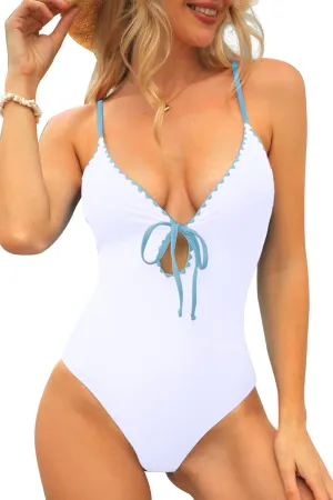 CHYRII Women's Sexy Cutout Scalloped One Piece Swimsuit V Neck Bathing Suit Swimwear