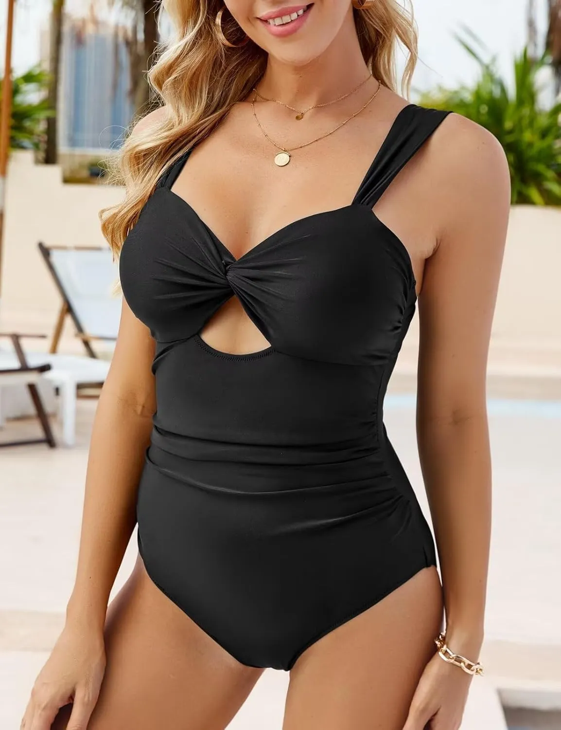 CiCiBird One Piece Swimsuit Women Tummy Control Cut Out High Waisted Bathing Suit Push Up Ruched Swimwear