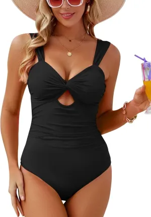 CiCiBird One Piece Swimsuit Women Tummy Control Cut Out High Waisted Bathing Suit Push Up Ruched Swimwear