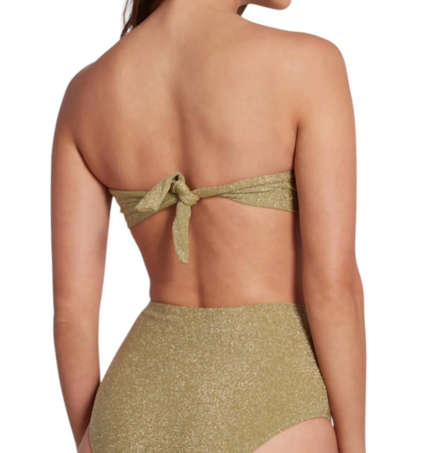 Claire Strapless Bandeau Bikini Top Lurex In Green