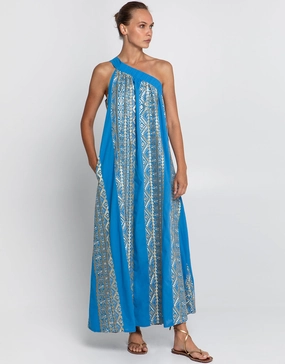 Classic Triangle Asymmetrical Maxi Dress - Blue Raf and Gold