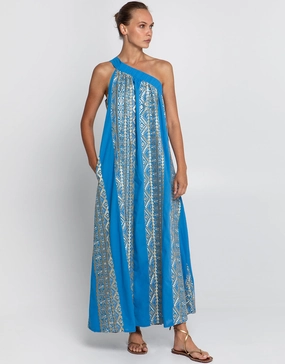 Classic Triangle Asymmetrical Maxi Dress - Blue Raf and Gold
