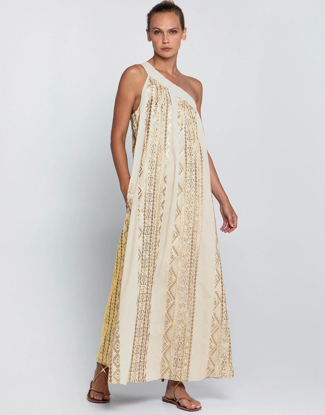 Classic Triangle Asymmetrical Maxi Dress - Natural and Gold
