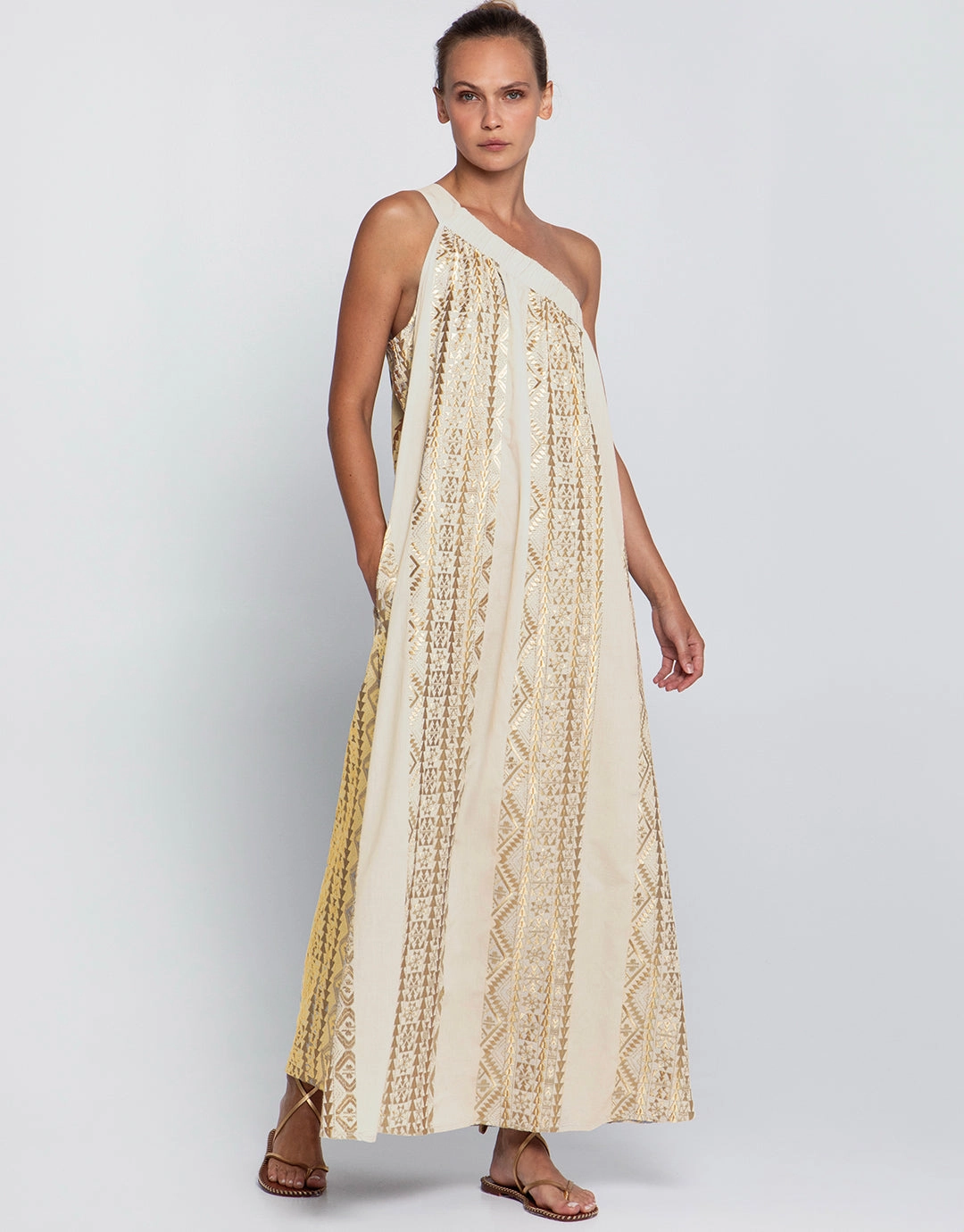 Classic Triangle Asymmetrical Maxi Dress - Natural and Gold