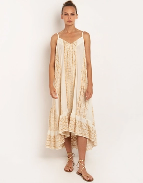 Classic Triangle Hi-Low Midi Dress - Natural and Gold