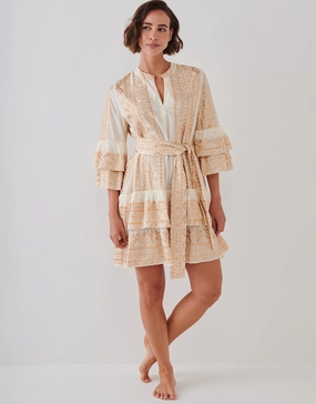 Classic Triangle Layered Mini Dress with Sash - Natural and Gold