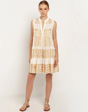 Classic Triangle Sleeveless Mini Dress - Natural and Gold