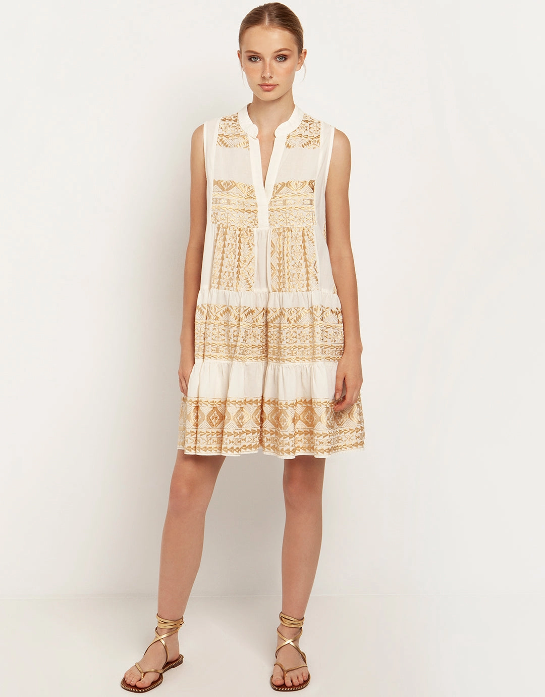 Classic Triangle Sleeveless Mini Dress - Natural and Gold