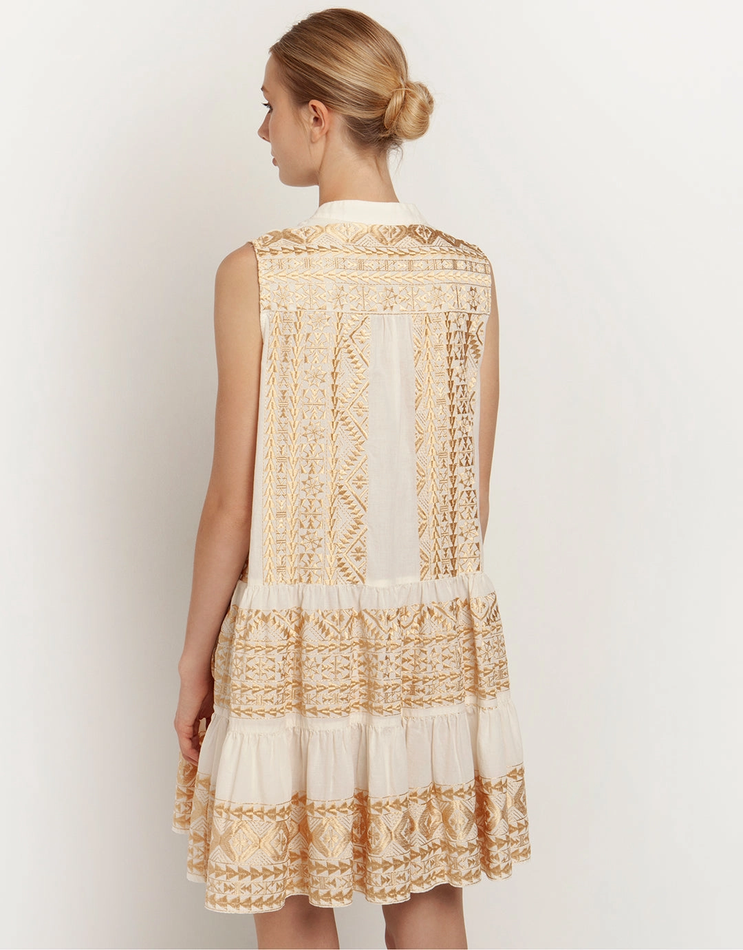 Classic Triangle Sleeveless Mini Dress - Natural and Gold