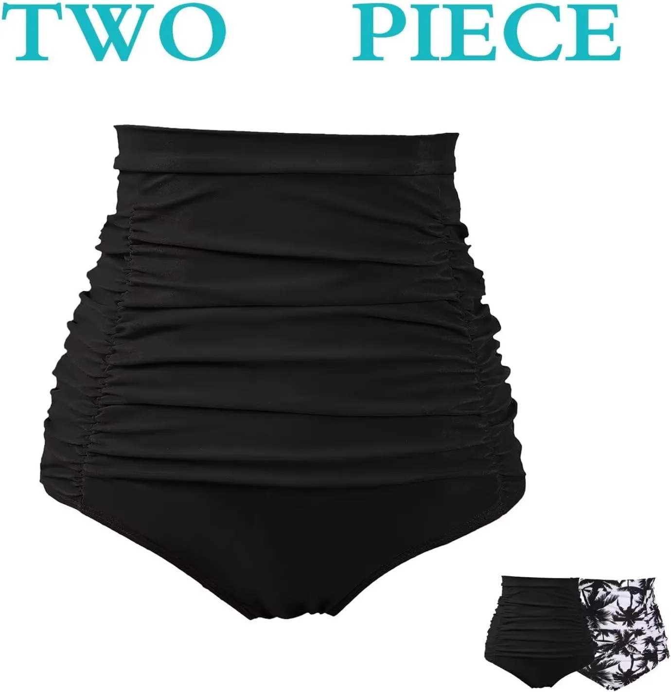 COCOPEAR Women's Ruched High Waisted Bikini Bottom Retro Vintage Swim Short Tankinis