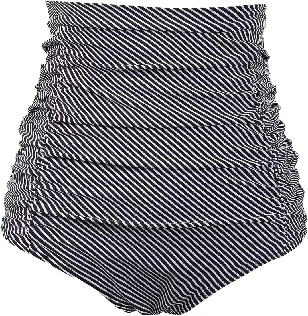 COCOPEAR Women's Ruched High Waisted Bikini Bottom Retro Vintage Swim Short Tankinis