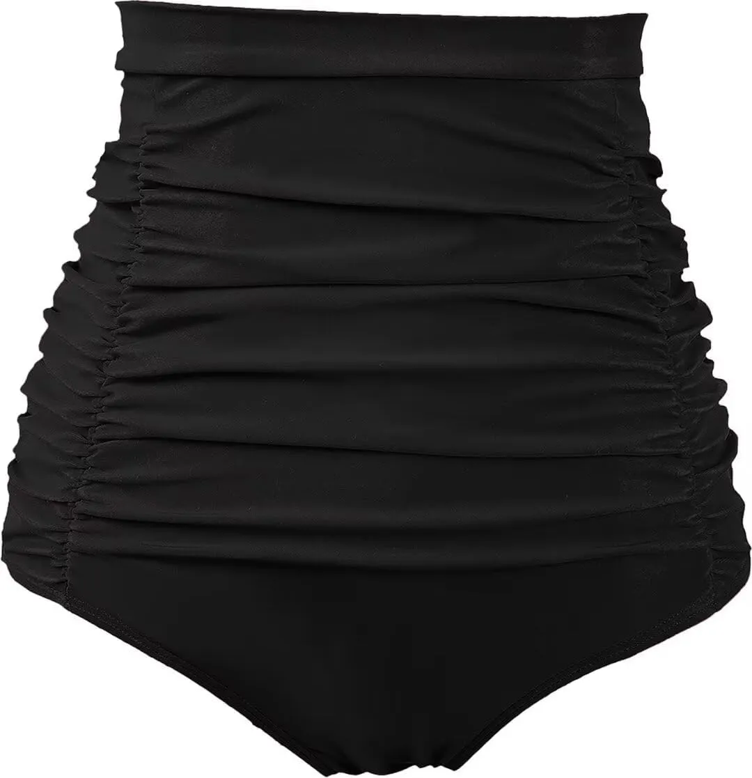 COCOPEAR Women's Ruched High Waisted Bikini Bottom Retro Vintage Swim Short Tankinis