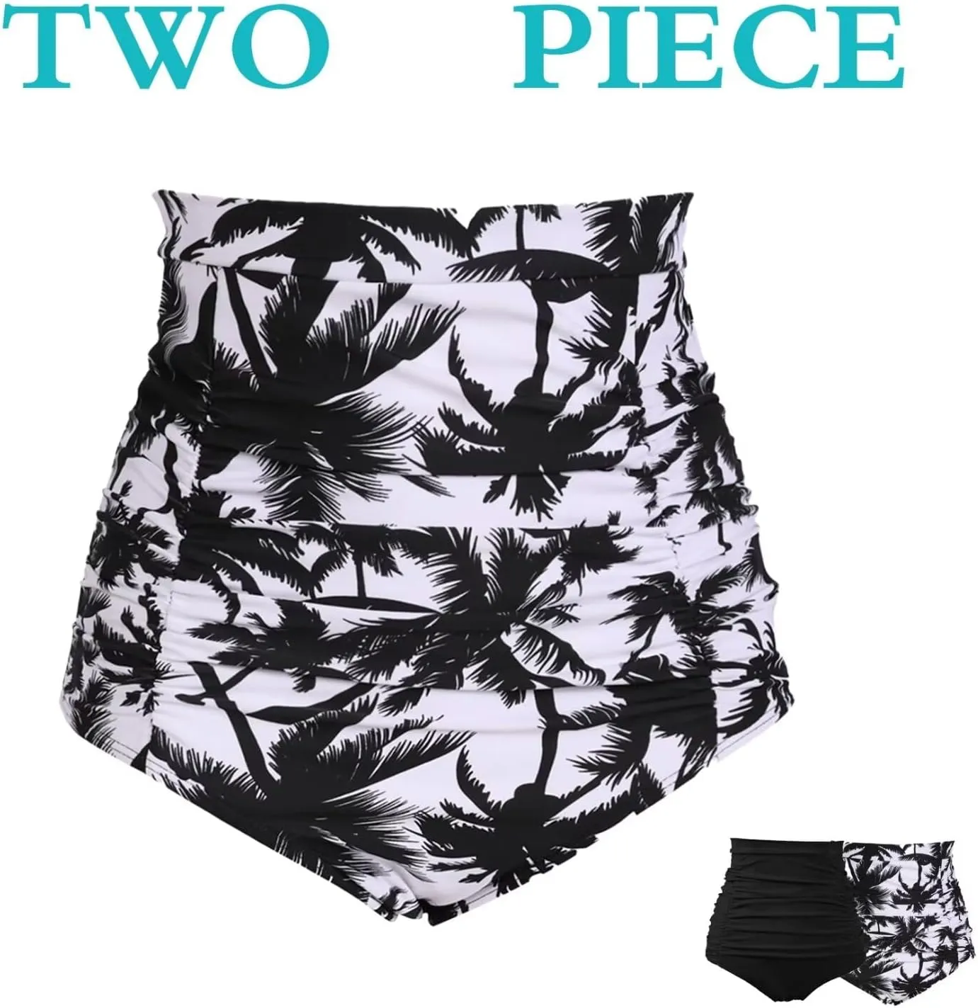 COCOPEAR Women's Ruched High Waisted Bikini Bottom Retro Vintage Swim Short Tankinis