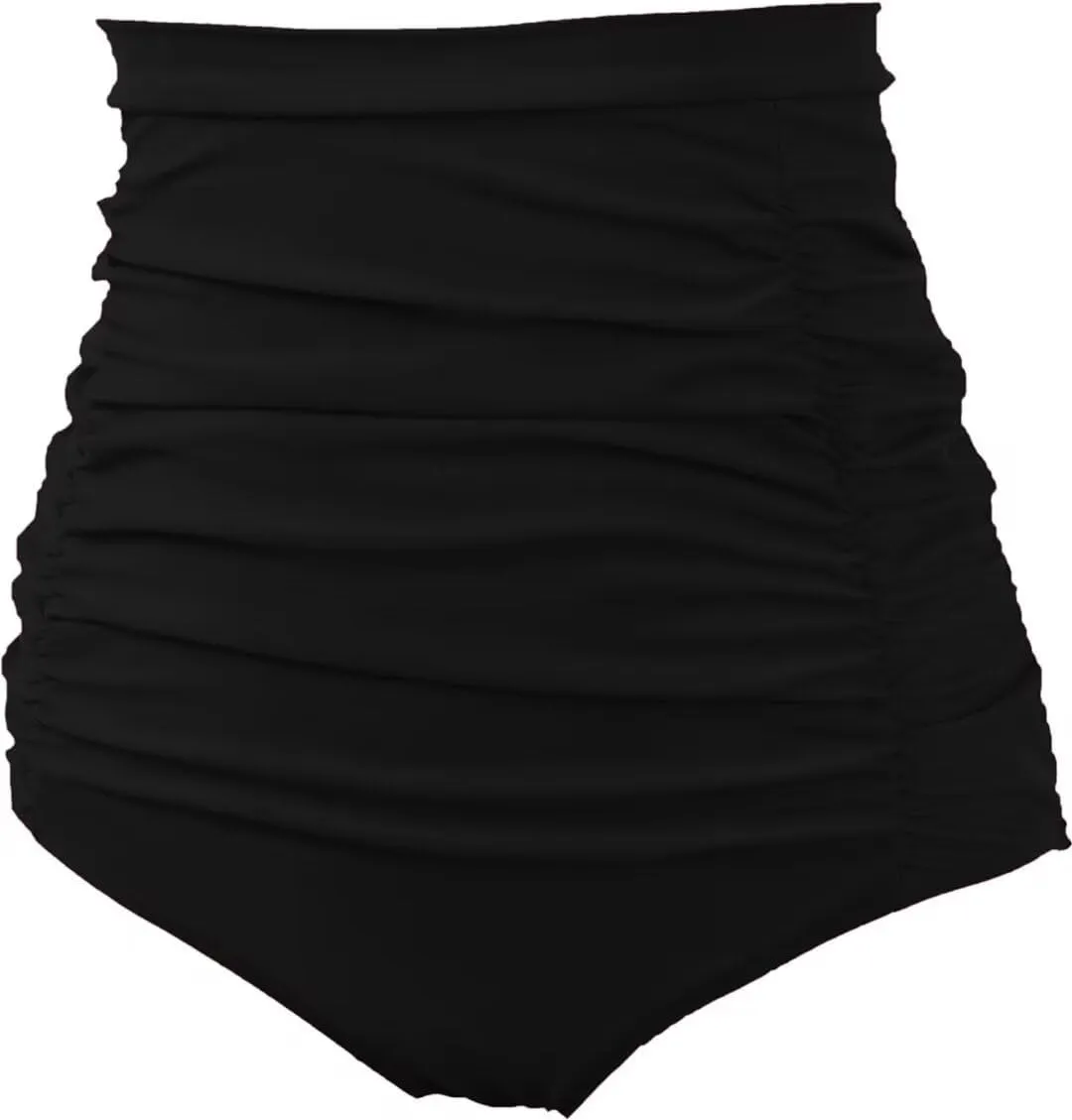 COCOPEAR Women's Ruched High Waisted Bikini Bottom Retro Vintage Swim Short Tankinis
