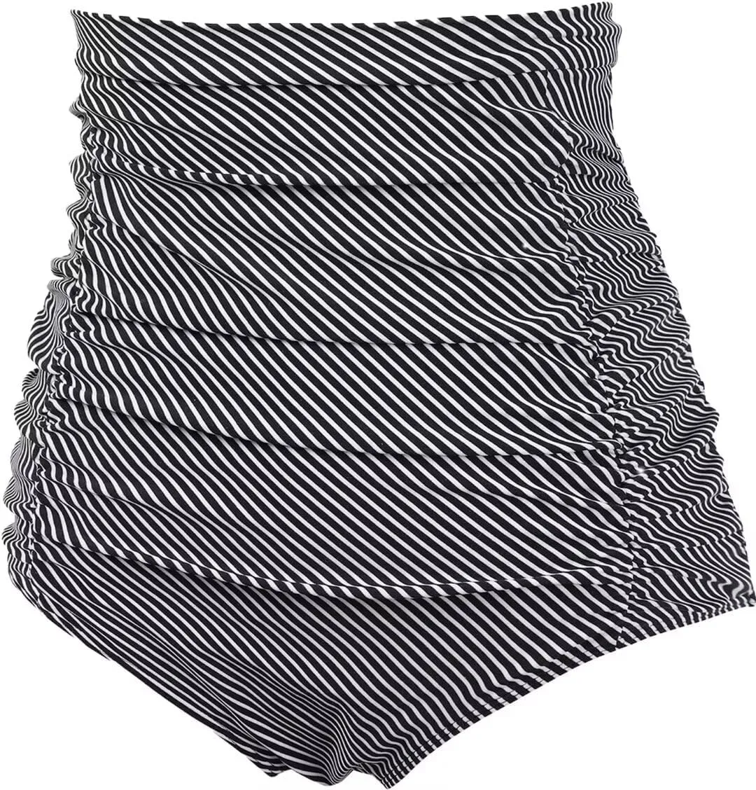 COCOPEAR Women's Ruched High Waisted Bikini Bottom Retro Vintage Swim Short Tankinis