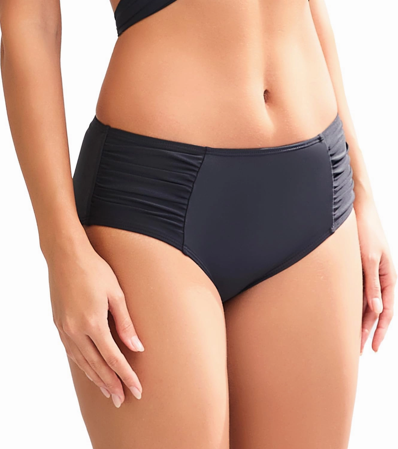 COCOPEAR Full Coverage Bikini Bottoms for Women Mid Rise Bathing Suit Bottoms for Women Ruched Tummy Control Swim Bottoms