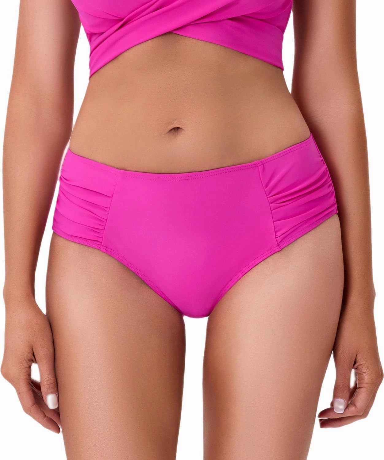 COCOPEAR Full Coverage Bikini Bottoms for Women Mid Rise Bathing Suit Bottoms for Women Ruched Tummy Control Swim Bottoms