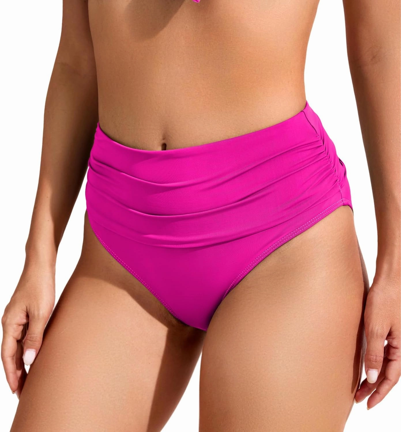 COCOPEAR Vintage High Waisted Bikini Bottoms for Women Ruched Full Coverage Bikini Bottom Tummy Control Swim Bottoms