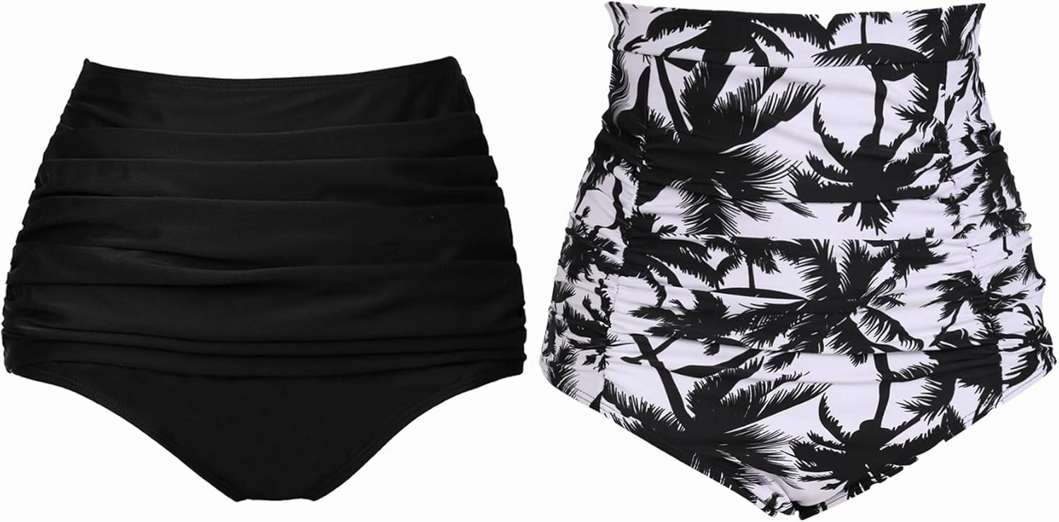 COCOPEAR Women's High Waisted Full Coverage Bikini Bottom Ruched Bathing Suit Bottoms for Women Tummy Control Swim Bottoms