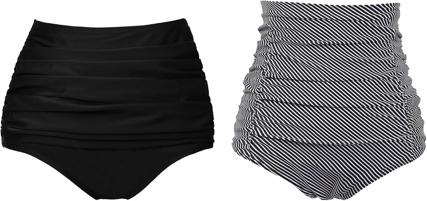 COCOPEAR Women's High Waisted Full Coverage Bikini Bottom Ruched Bathing Suit Bottoms for Women Tummy Control Swim Bottoms