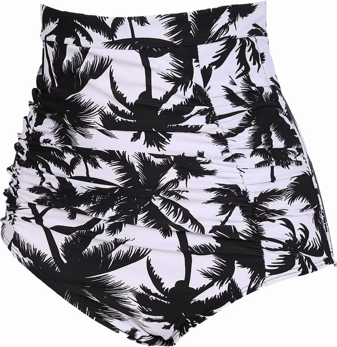 COCOPEAR Women's Ruched High Waisted Bikini Bottom Retro Vintage Swim Short Tankinis