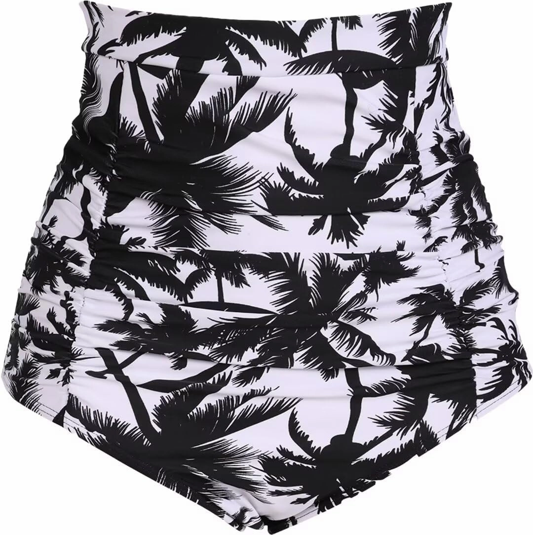 COCOPEAR Women's Ruched High Waisted Bikini Bottom Retro Vintage Swim Short Tankinis