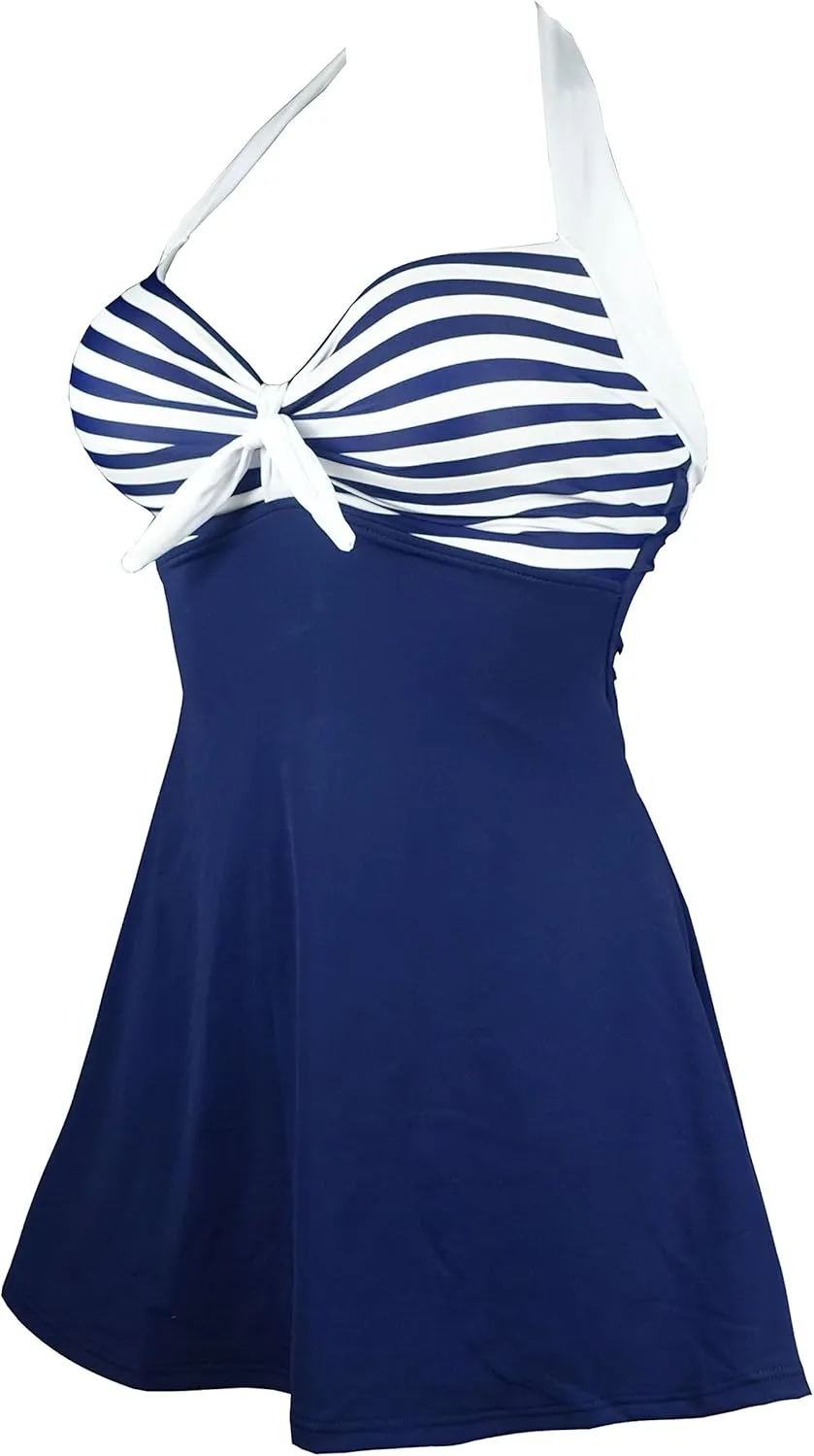 COCOSHIP Vintage Sailor Pin Up Swimsuit Retro One Piece Skirtini Cover Up Swimdress(FBA)