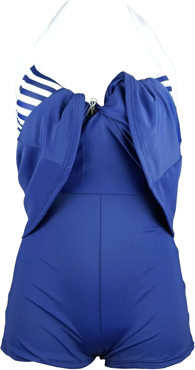 COCOSHIP Vintage Sailor Pin Up Swimsuit Retro One Piece Skirtini Cover Up Swimdress(FBA)