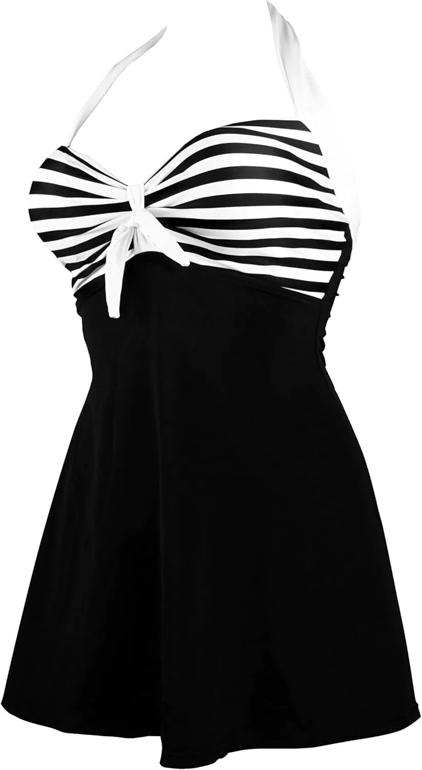 COCOSHIP Vintage Sailor Pin Up Swimsuit Retro One Piece Skirtini Cover Up Swimdress(FBA)