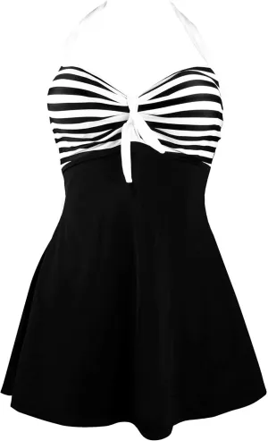 COCOSHIP Vintage Sailor Pin Up Swimsuit Retro One Piece Skirtini Cover Up Swimdress(FBA)