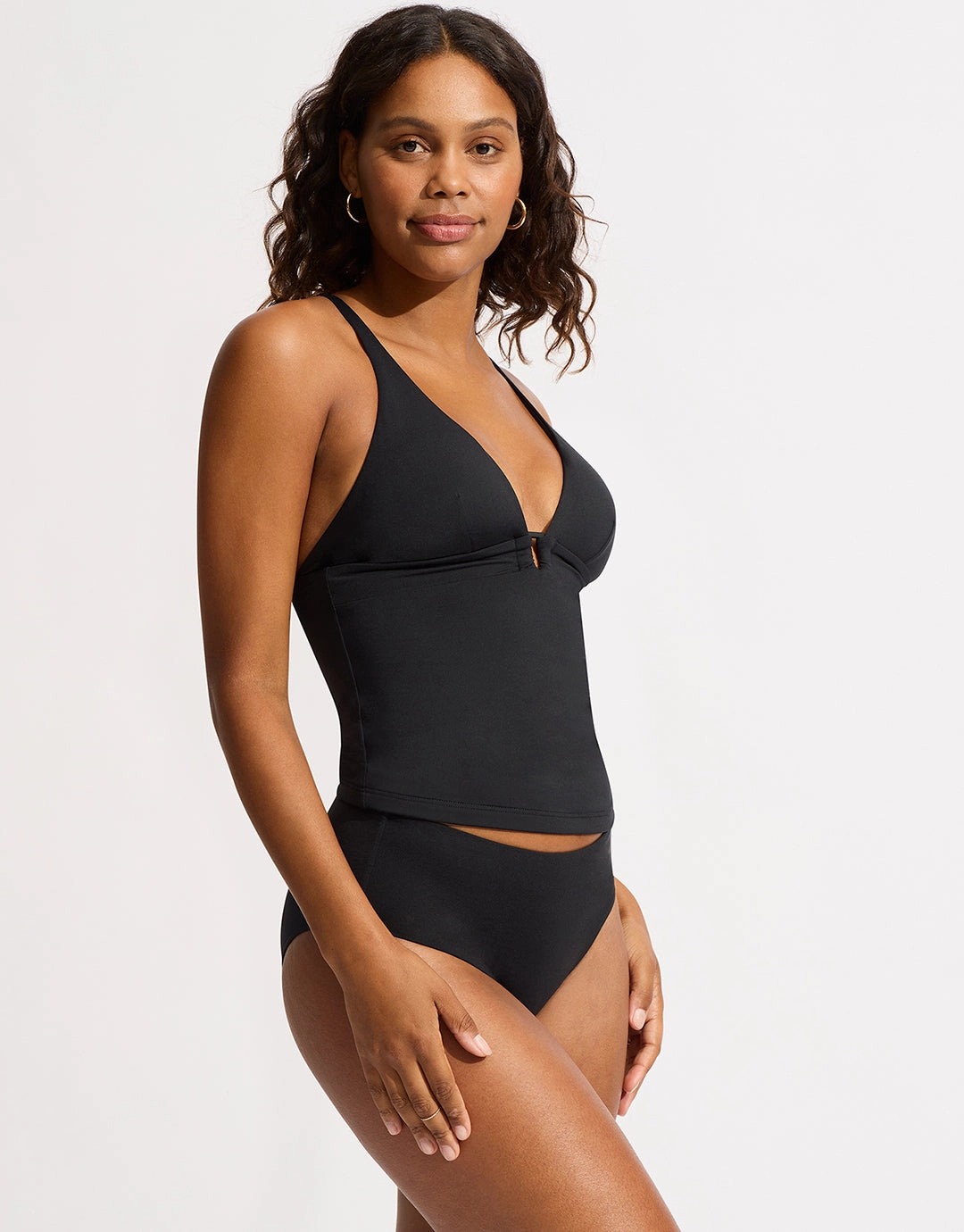 Collective Trim Front Tankini Top - Black