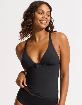 Collective Trim Front Tankini Top - Black