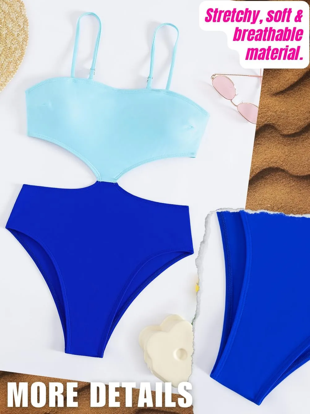 Color Block Swimsuit,Cut Out Sexy Monokini Women,Cheeky One Piece Swimsuits Beach Cruise Pool Party