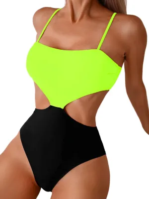 Color Block Swimsuit,Cut Out Sexy Monokini Women,Cheeky One Piece Swimsuits Beach Cruise Pool Party