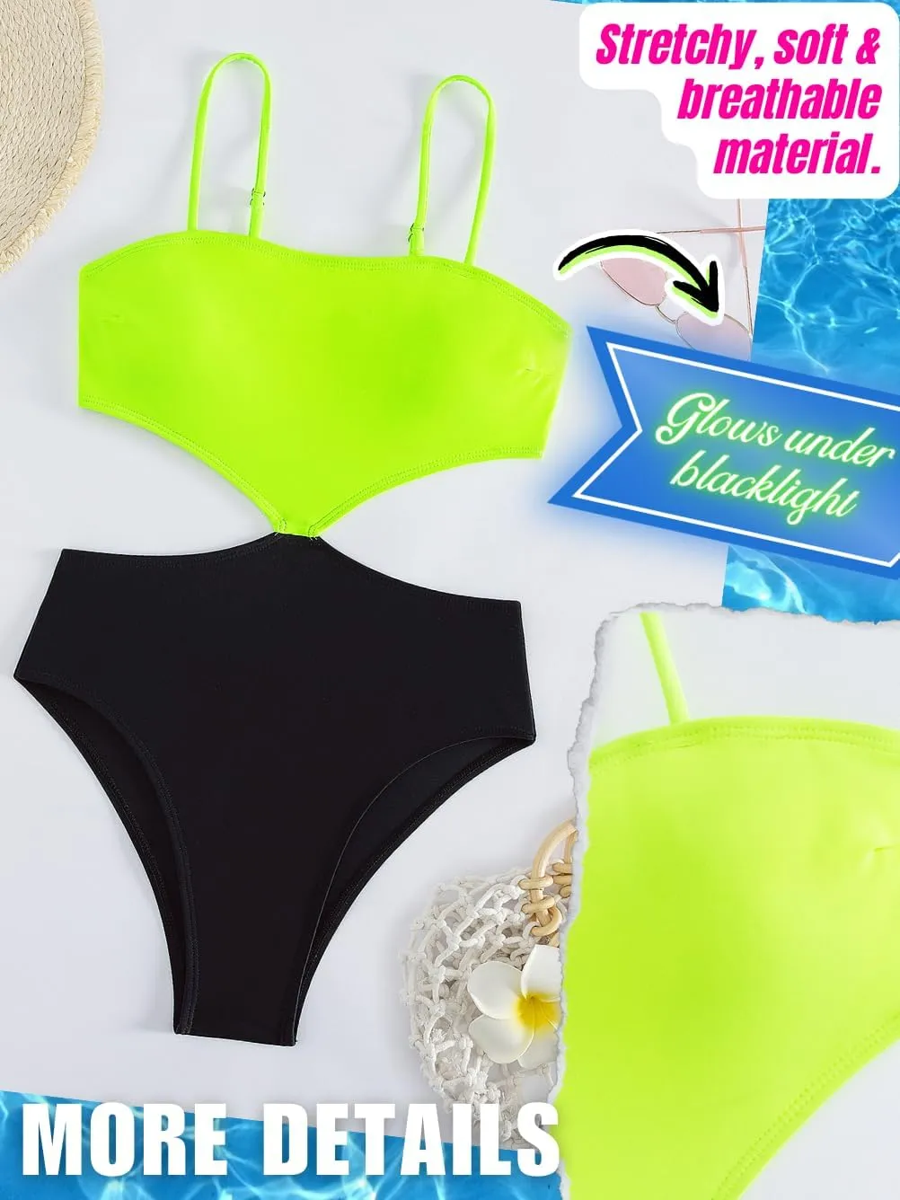 Color Block Swimsuit,Cut Out Sexy Monokini Women,Cheeky One Piece Swimsuits Beach Cruise Pool Party