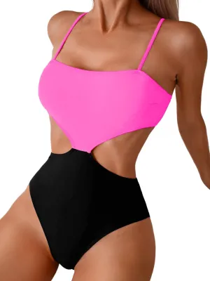 Color Block Swimsuit,Cut Out Sexy Monokini Women,Cheeky One Piece Swimsuits Beach Cruise Pool Party