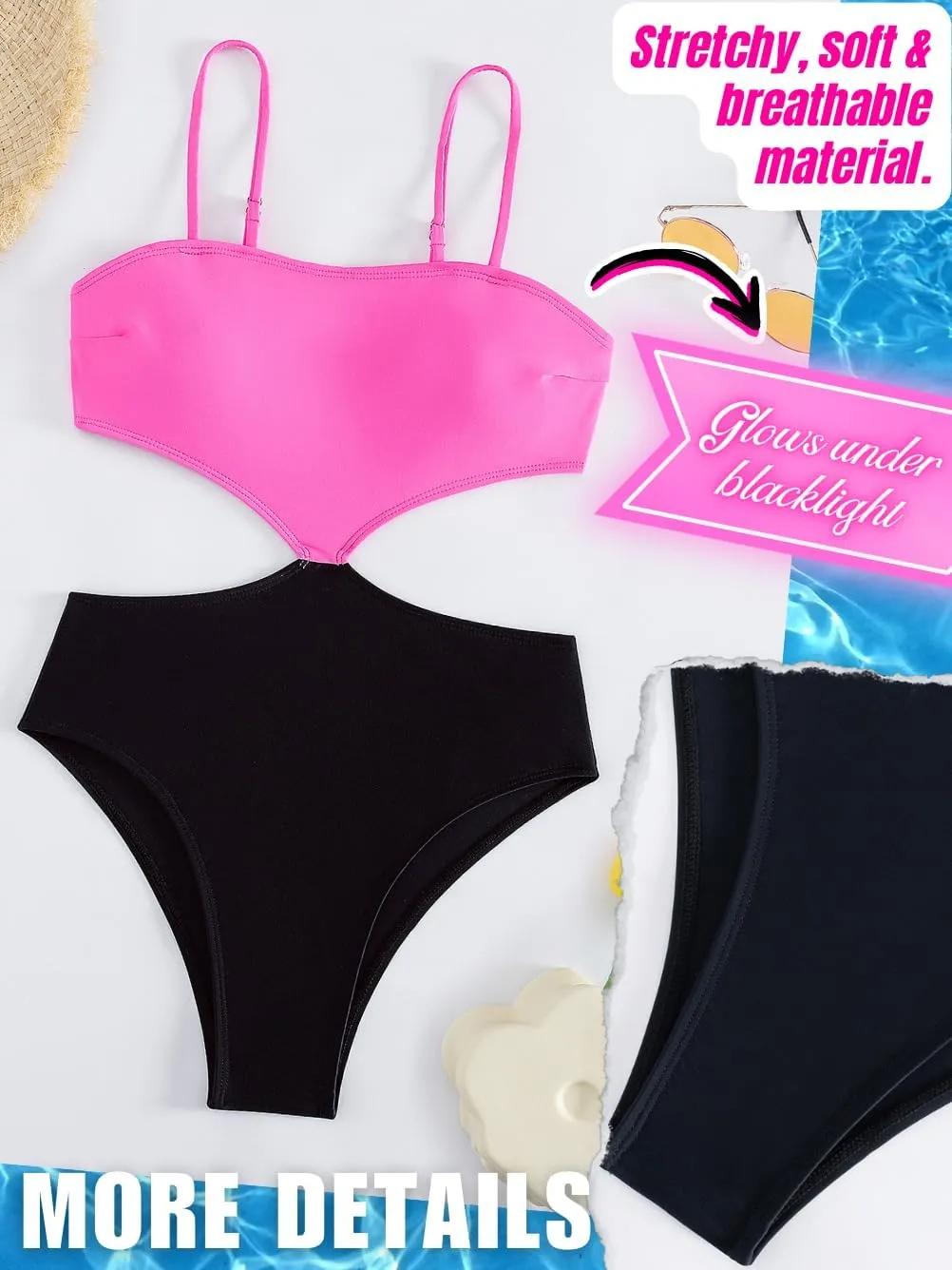 Color Block Swimsuit,Cut Out Sexy Monokini Women,Cheeky One Piece Swimsuits Beach Cruise Pool Party