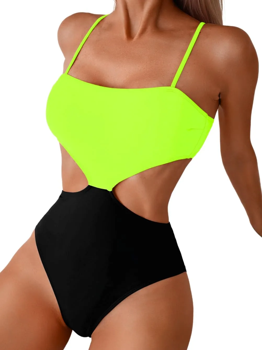 Color Block Swimsuit,Cut Out Sexy Monokini Women,Cheeky One Piece Swimsuits Beach Cruise Pool Party