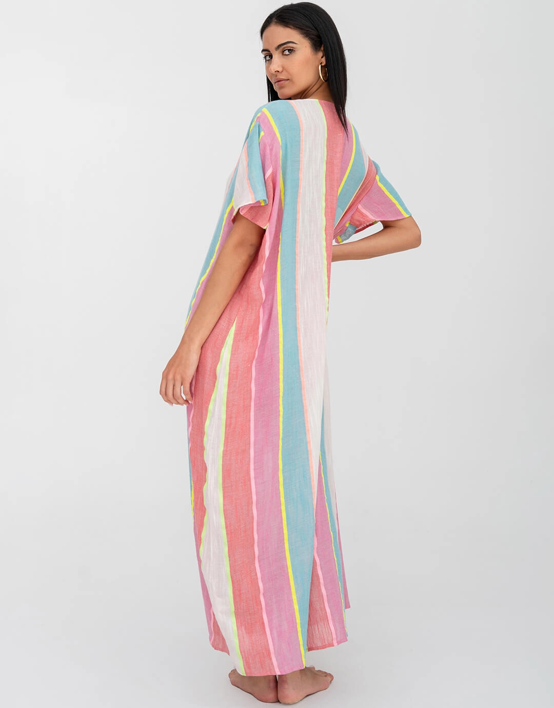 Contrast Bib Collar Kaftan - Multi