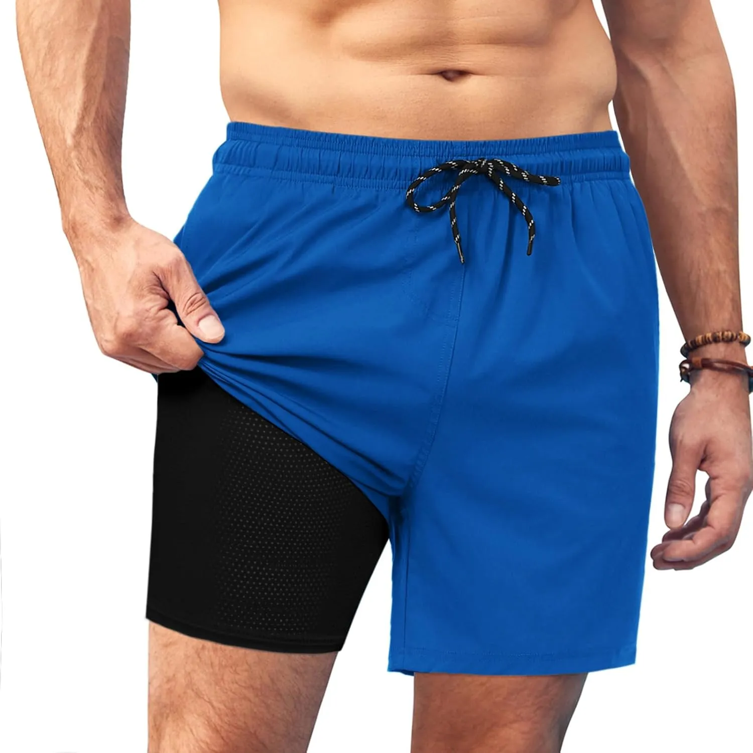 COOFANDY Men Swim Trunk with Compression Liner 2 in 1 Swimwear Bathing Suit Quick Dry Board Short