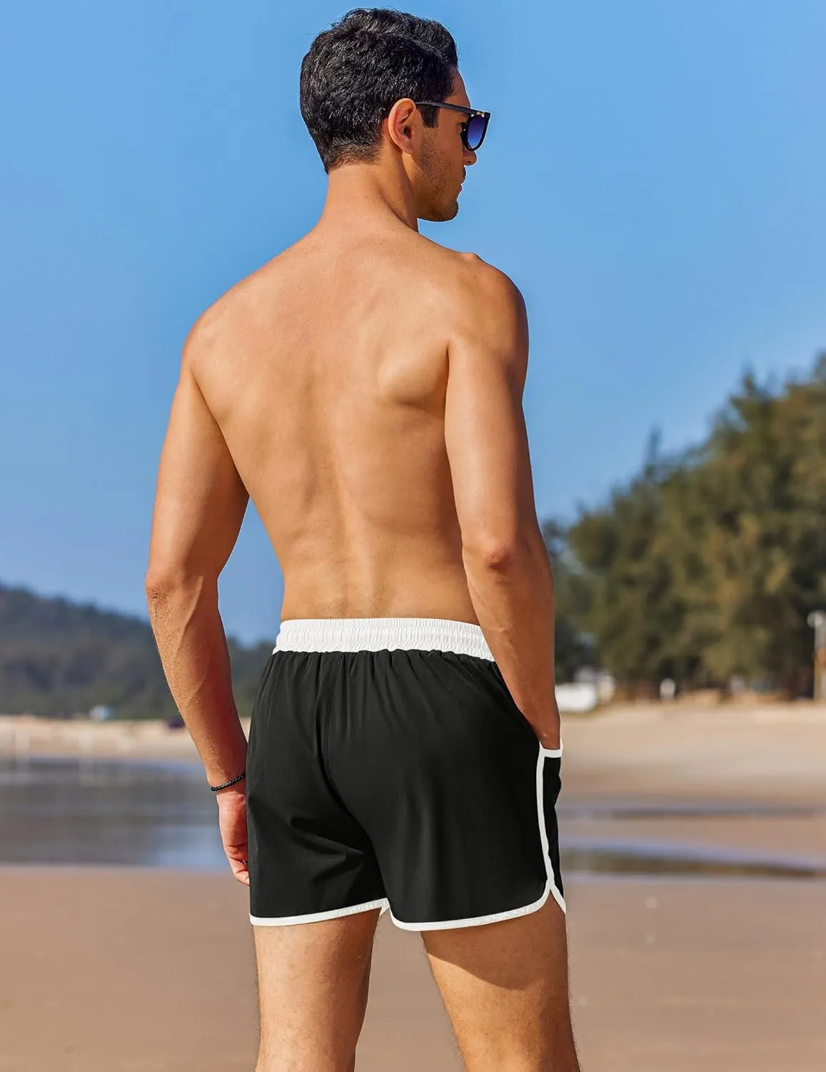 COOFANDY Men's Swim Trunks Quick Dry Swimsuit Color Block Board Short Bathing Suit Swimwear with Mesh Liner