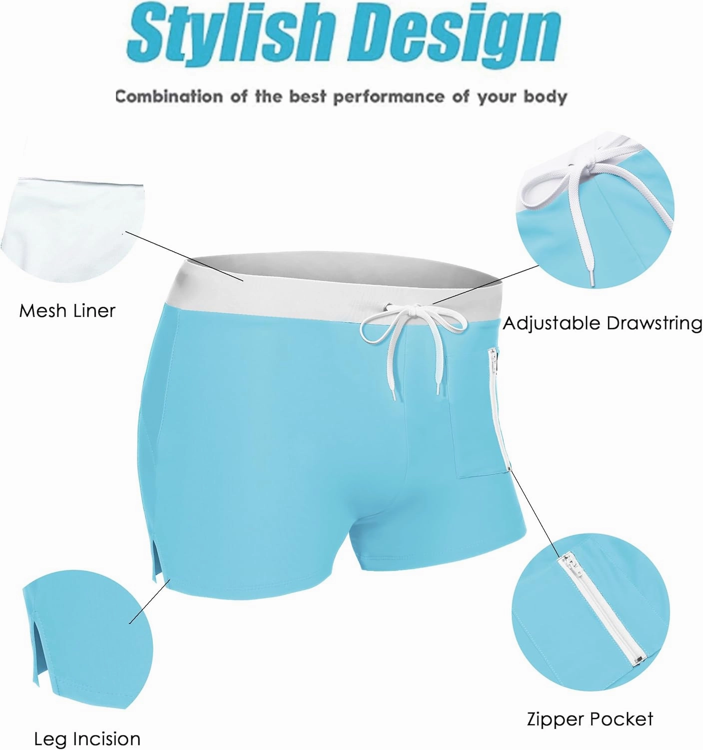 COOFANDY Mens Swim Trunks Swimwear Bathing Suit Swim Brief Square Leg Board Short S-3XL