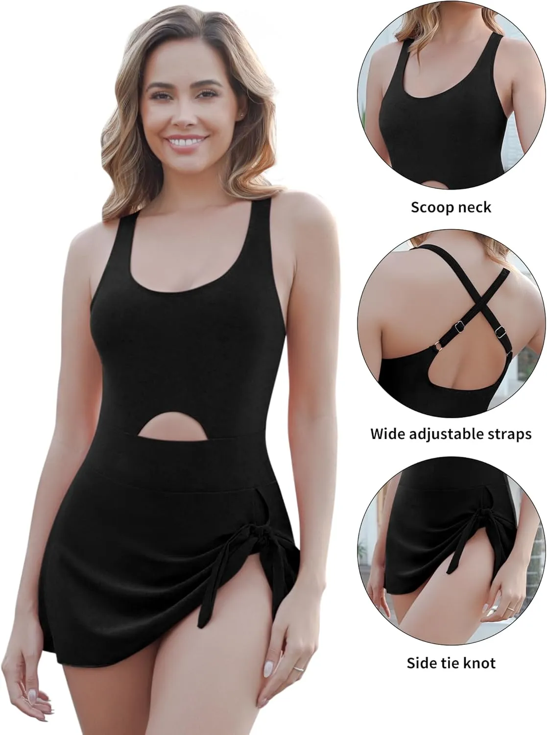 Crazyme One Piece Swimsuit Women Tummy Control Cutout Sexy Swimdress Bathing Suit for Women Tie Knot Skirt